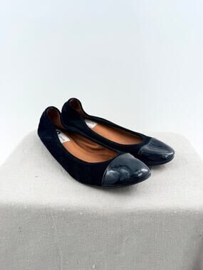 Lanvin Suede and Patent Leather Cap Toe Slip On Ballet Flats Black Women's EU 41